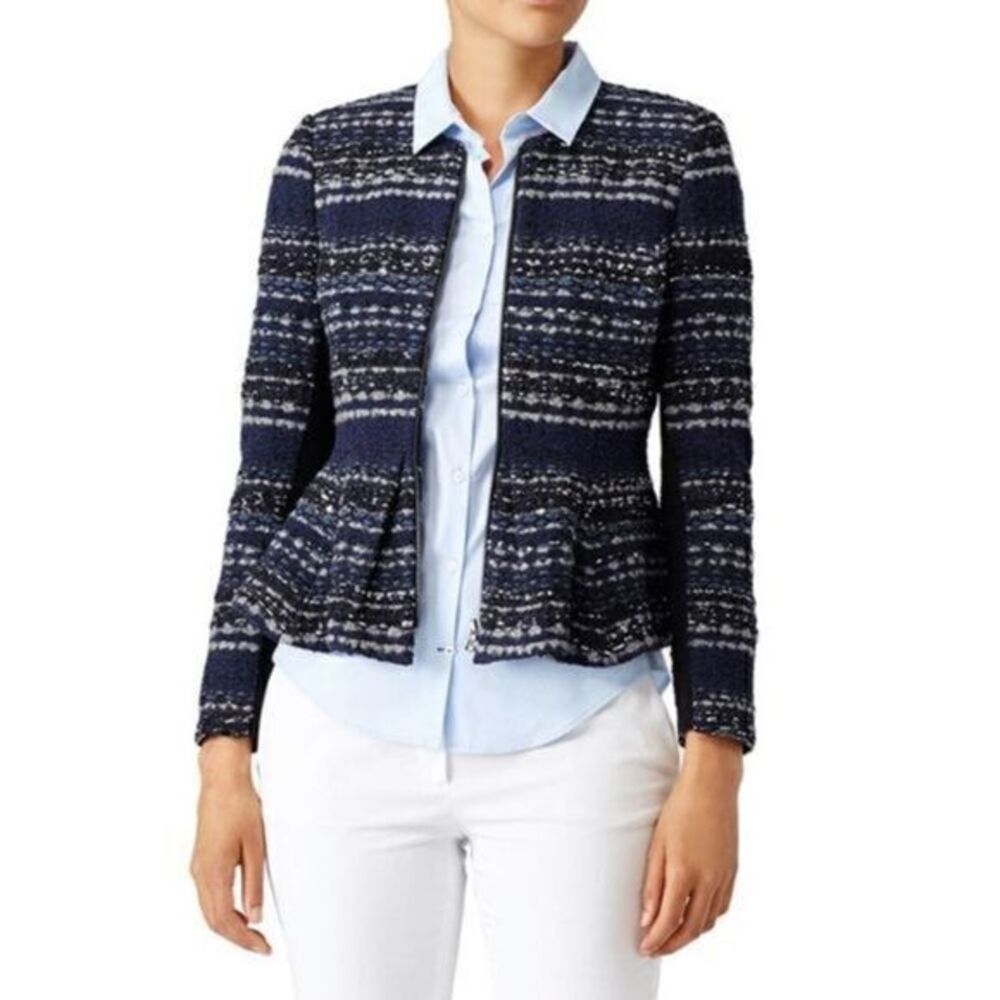 REBECCA TAYLOR Navy Lurex Tweed Peplum Jacket SMALL